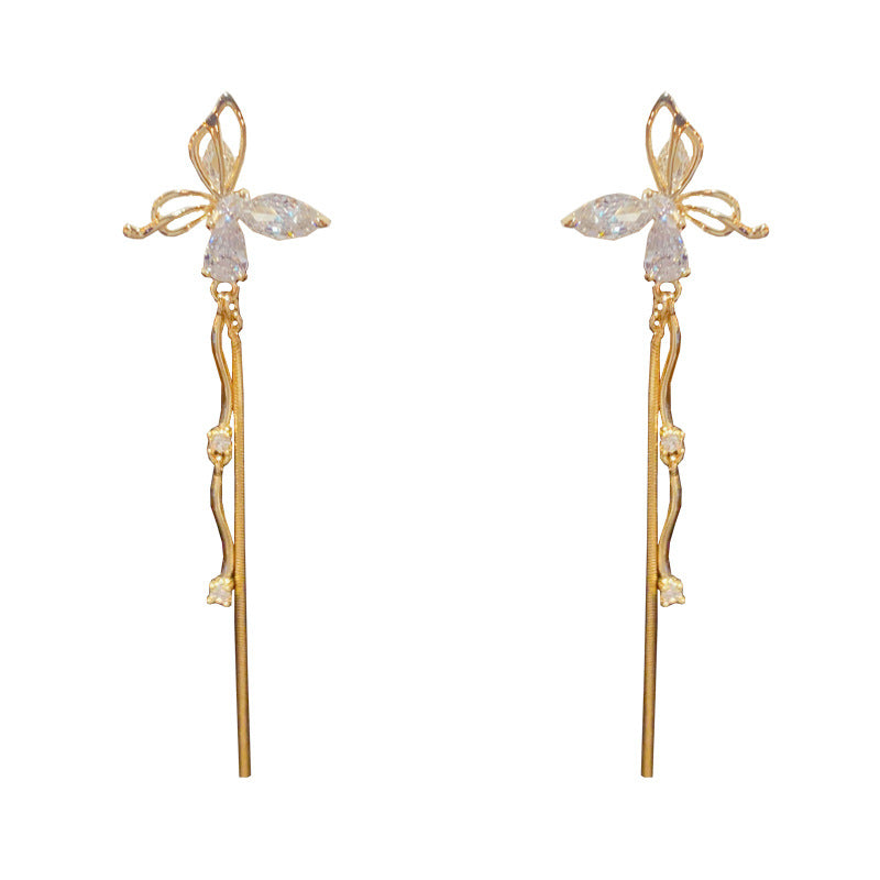 14K Gold-Plated Hollow Butterfly Tassel Earrings - Elegant Design