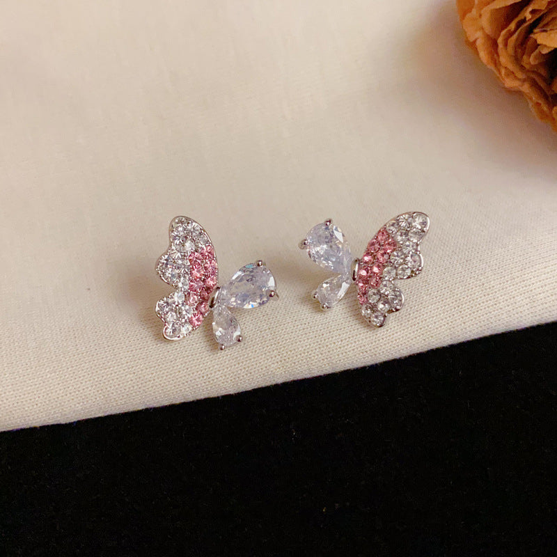 Luxury Full-Zircon Butterfly Stud Earrings –Animal-Inspired Design