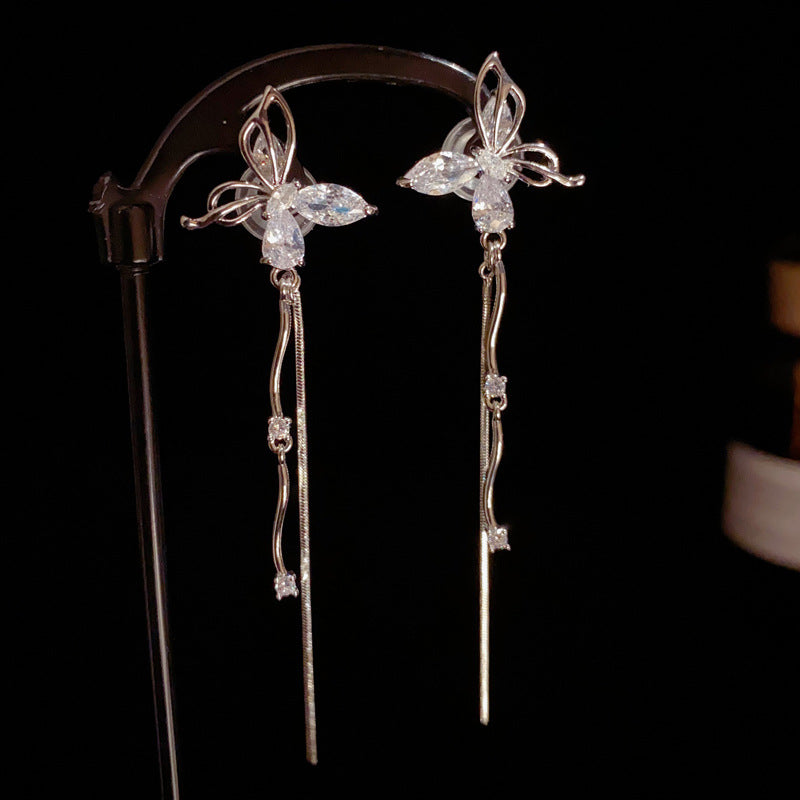 14K Gold-Plated Hollow Butterfly Tassel Earrings - Elegant Design