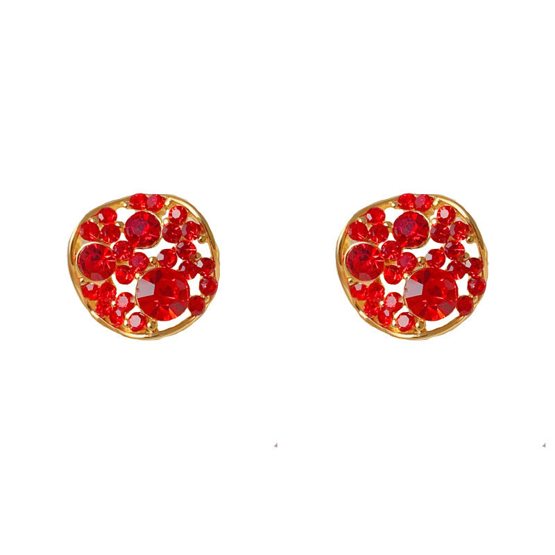 Luxury Full-Zircon Hollow Circle Stud Earrings – Geometric Design