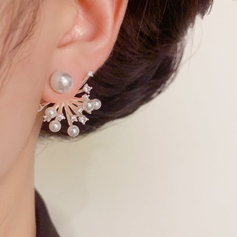 Pearl Firework Cascade Drop Earrings – Geometric Back-Hang Design