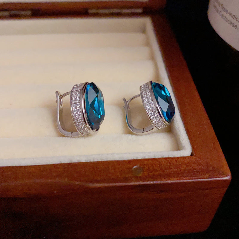 S925 Plated Geometric Oval Earrings - Purple/Blue Minimalist Style