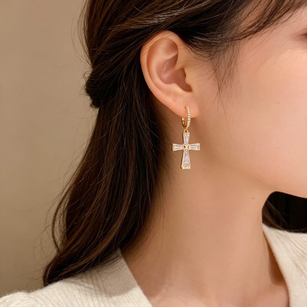 Eaioncol Cross CZ Hoop Earrings Gold Silver