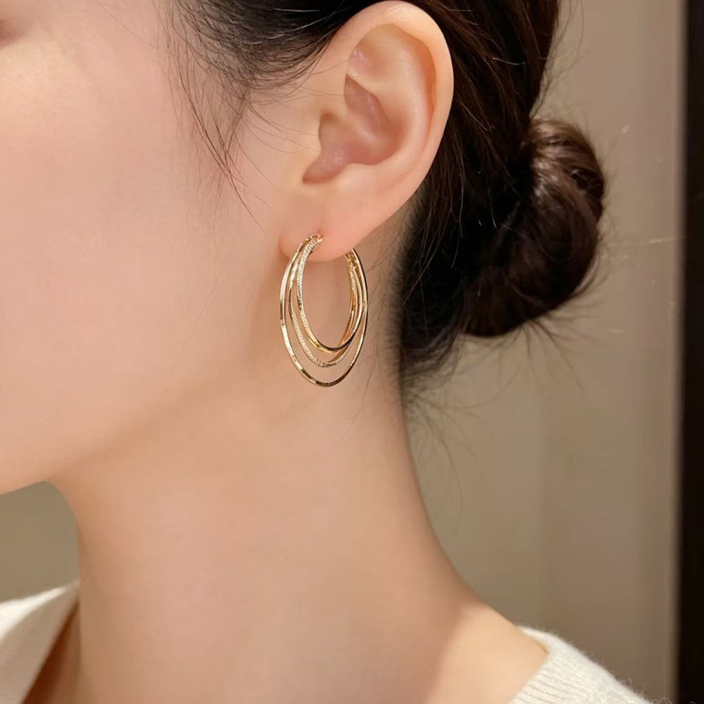 Eaioncol Triple Layer Hoop Earrings Coffee Gold