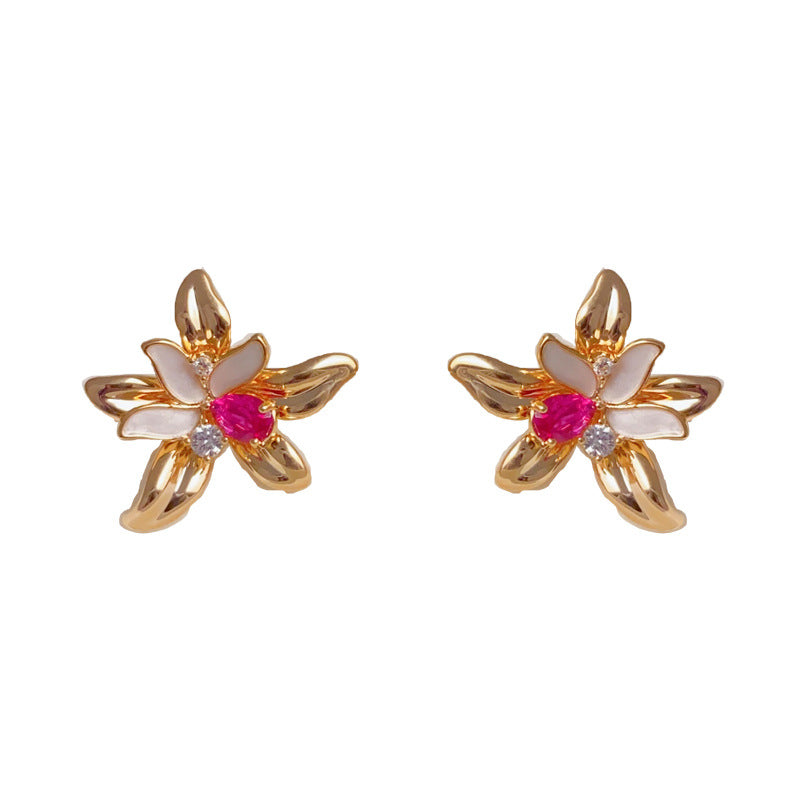 Elegant Zircon Hollow Petal Stud Earrings – Floral Design