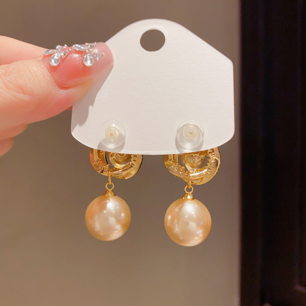 Eaioncol CZ Halo Pearl Drop Earrings 14K Gold Plated