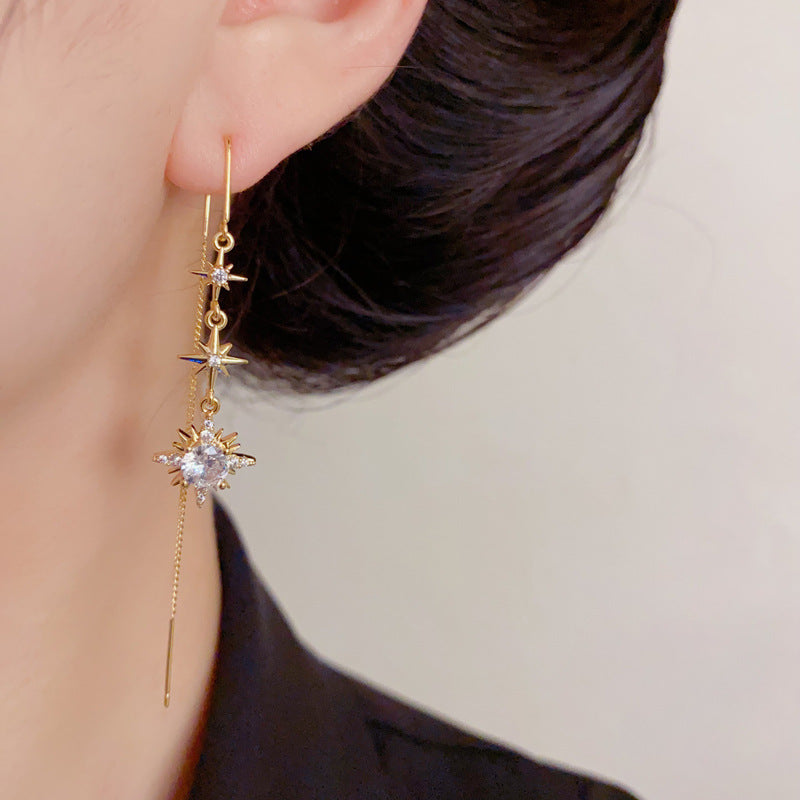 Luxury Zircon Octagram Star Tassel Threader Earrings – Elegant Design