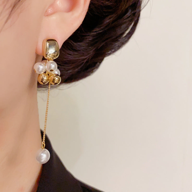 Luxury Metal Geometric Pearl Long Tassel Earrings – Elegant Design