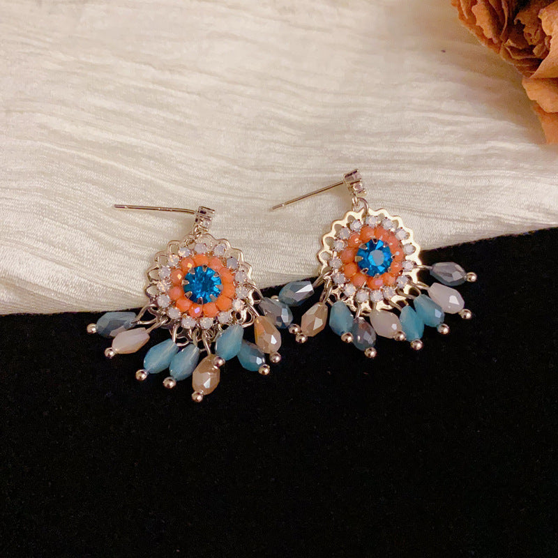 Luxury Zircon Round Crystal Tassel Drop Earrings – Geometric Design