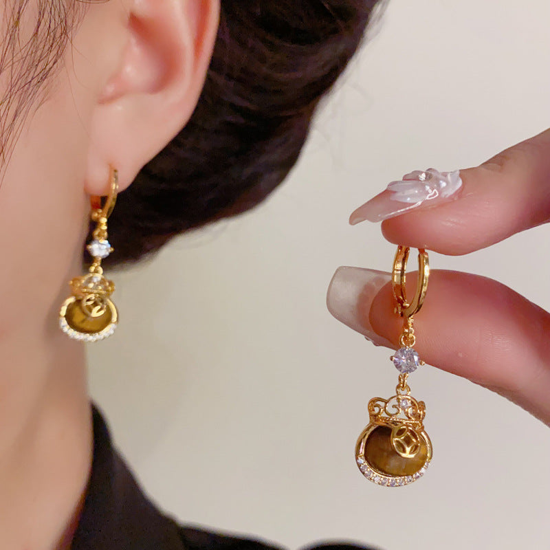 Elegant Zircon Money Bag Tassel Ear Cuff Earrings – Geometric Design