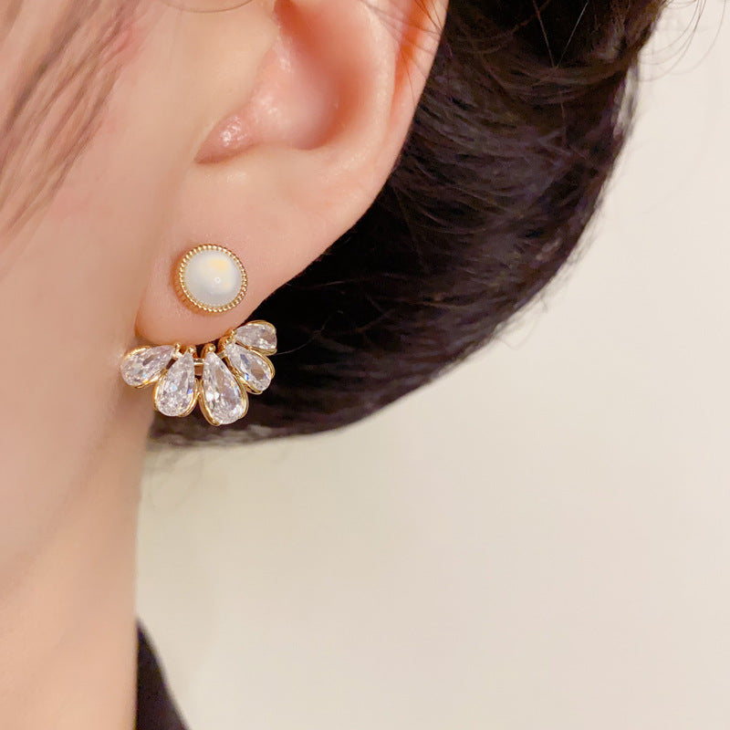 Elegant Zircon Droplet Front-Back Stud Earrings – Waterdrop Design
