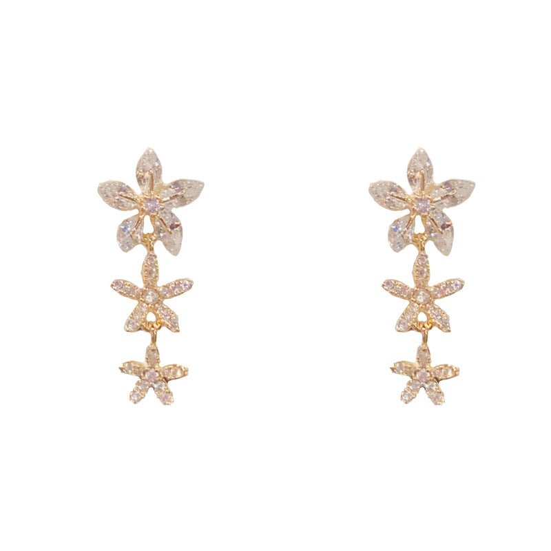 Luxury Full-Zircon Flower Tassel Drop Earrings – Floral Design