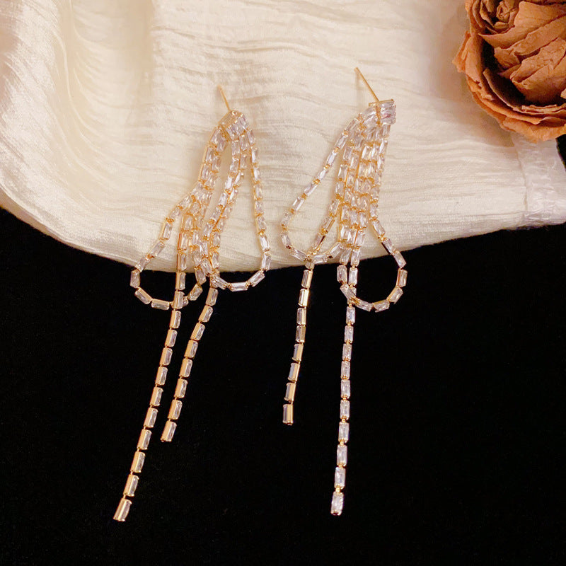 Luxury Zircon Geometric Long Tassel Drop Earrings – Elegant Design