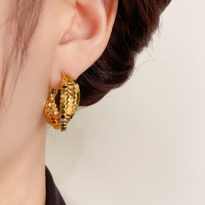 14K Gold-Plated Irregular 3 Layer Round Hoop Earrings - Vintage Style