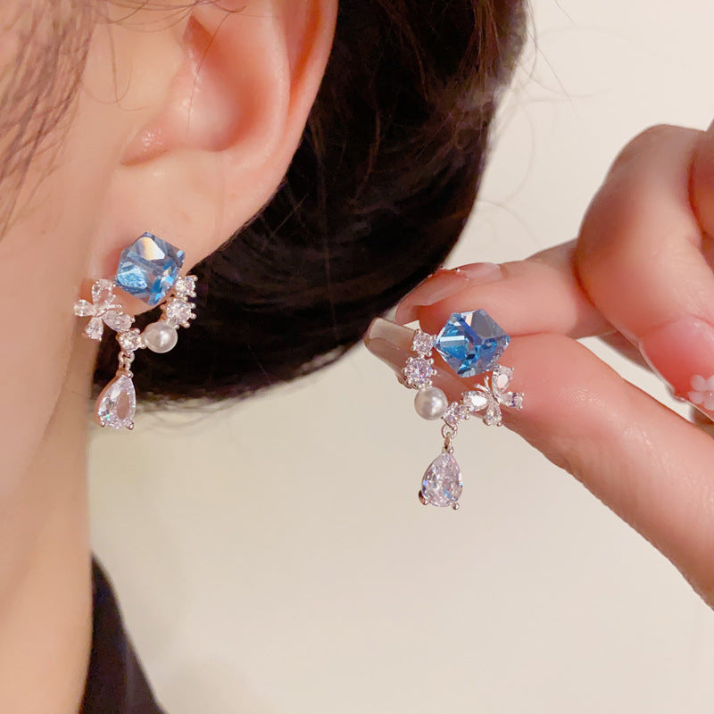 Luxury Zircon Butterfly & Waterdrop Drop Earrings – S925 Silver Needle