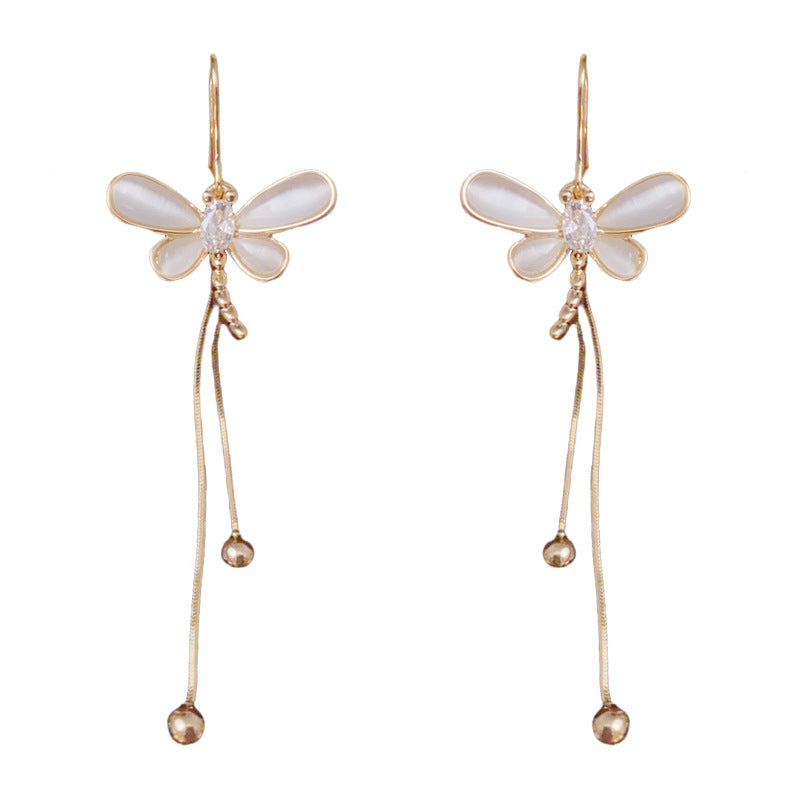 Luxury Zircon Dragonfly Long Tassel Drop Earrings – S925 Silver Needle