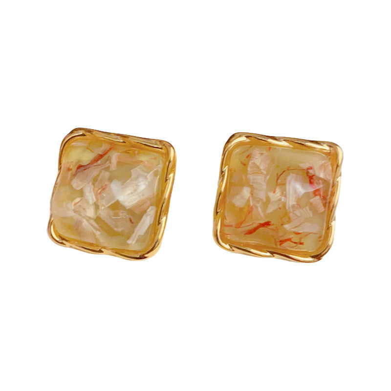 Luxury Resin Square Large Stud Gold Earrings– Elegant Geometric Design
