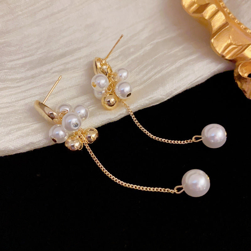 Luxury Metal Geometric Pearl Long Tassel Earrings – Elegant Design