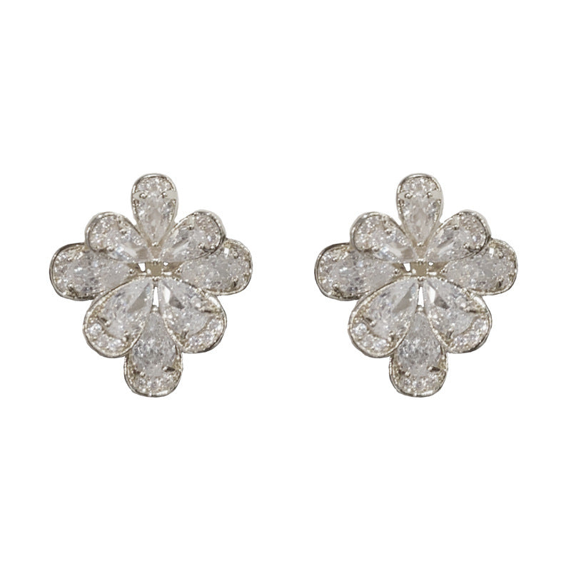 14K Gold Full Zircon Flower Earrings - Chic Elegance Design