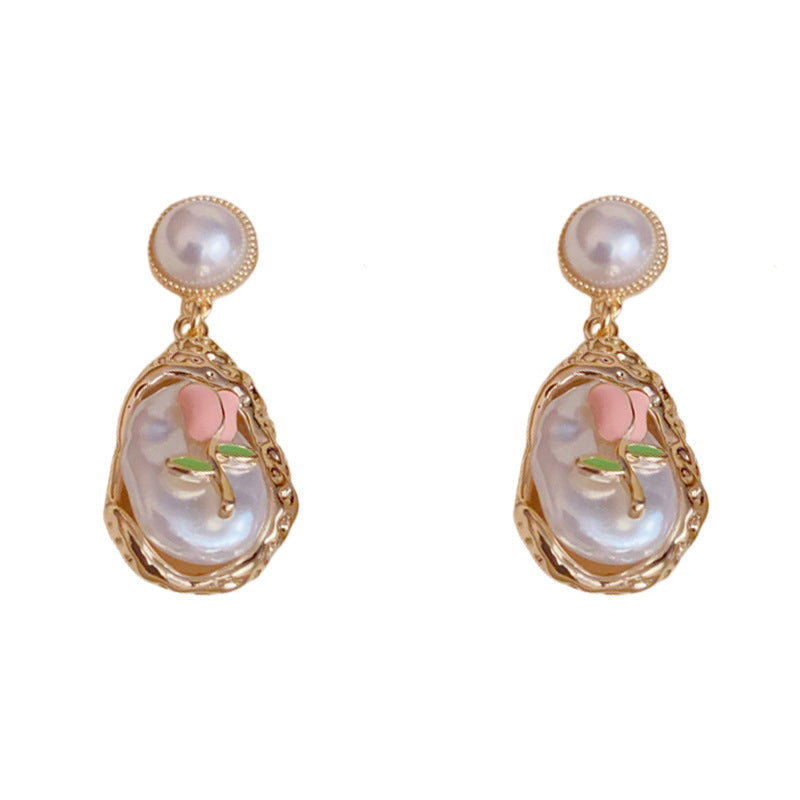 Luxury Irregular Pearl & Flower Tassel Drop Earrings – Elegant Design