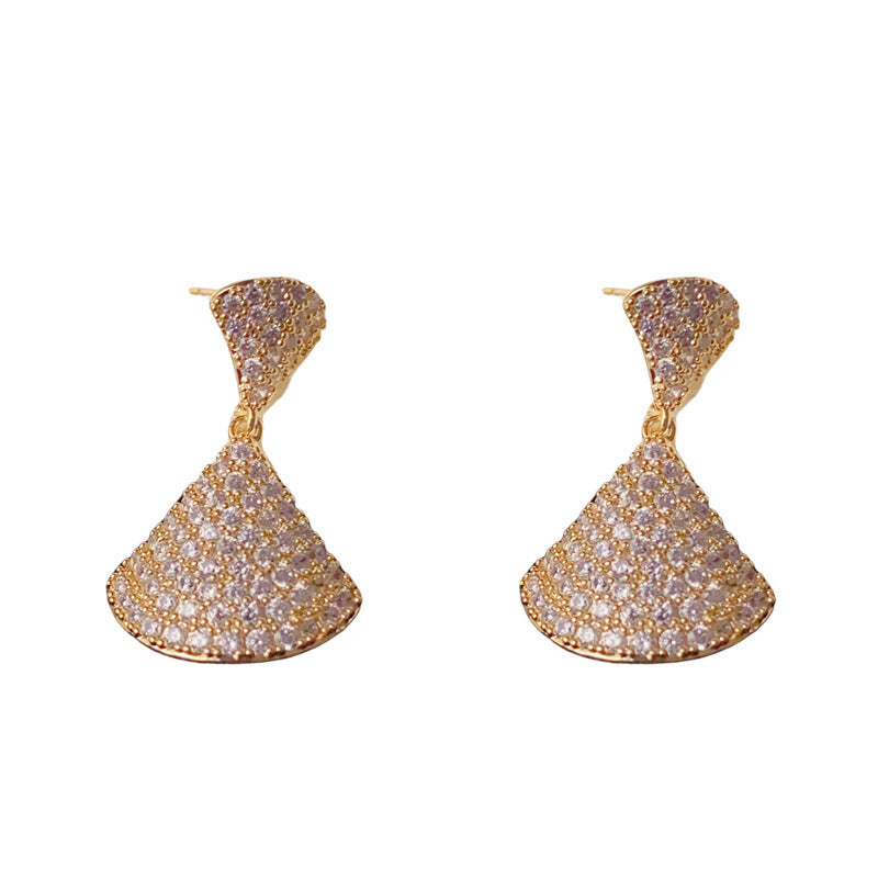 Luxury Full-Zircon Fan Tassel Drop Earrings – Geometric Design