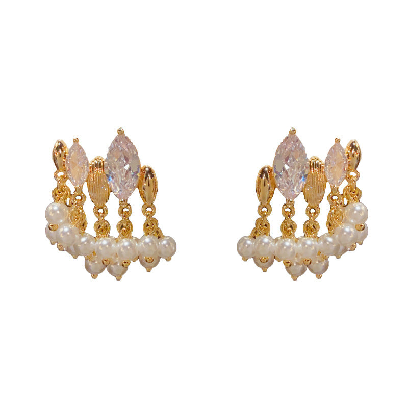 Elegant Geometric Pearl Tassel Drop Earrings – Minimalist Design
