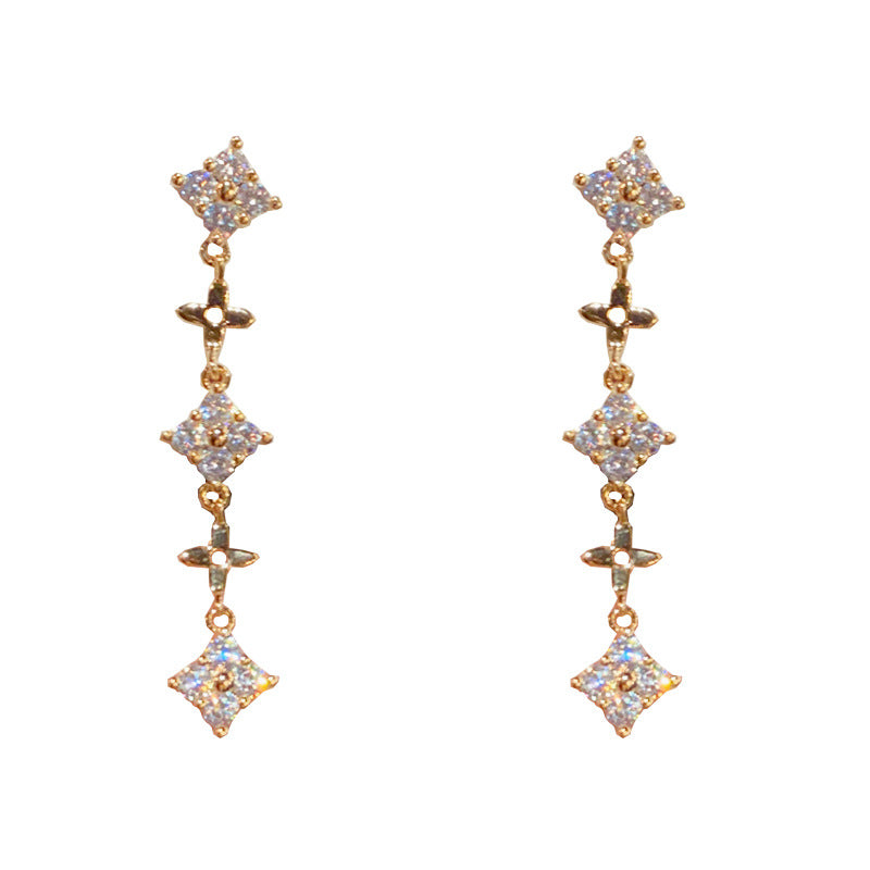 14K Gold Full Zircon Star Tassel Drop Earrings - Chic Elegance Design