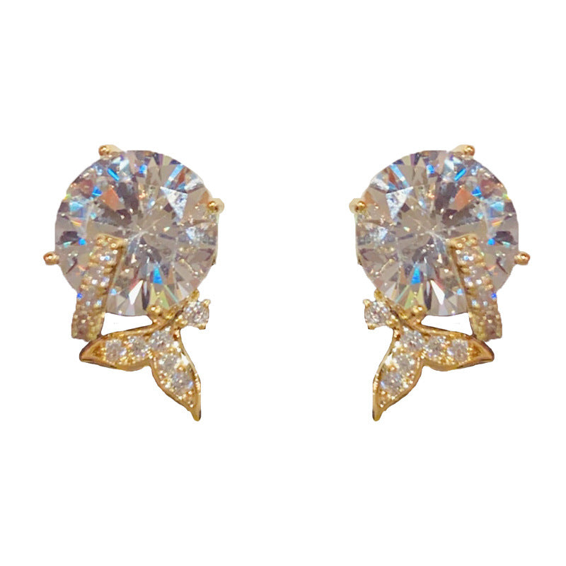 14K Gold-Plated Round Zircon Mermaid Tail Earrings – Elegant Design