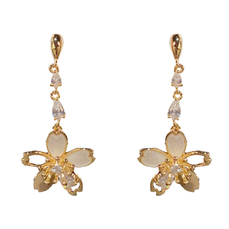 14K Gold-Plated Zircon Flower Tassel Earrings – Elegant Chic Design