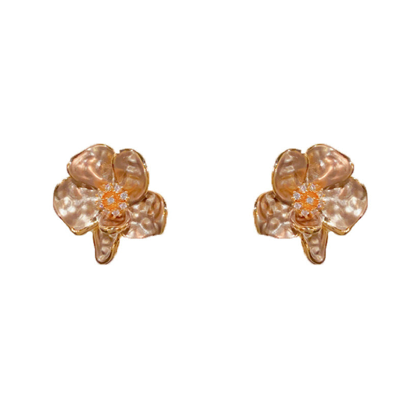 Elegant Coffee Zircon Petal Stud Earrings – Meilard Floral Design