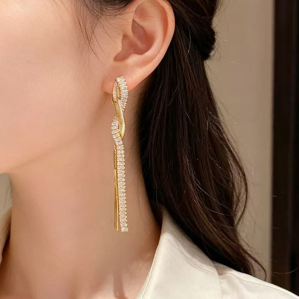 Eaioncol Cross CZ Tassel Drop Earrings Gold Silver