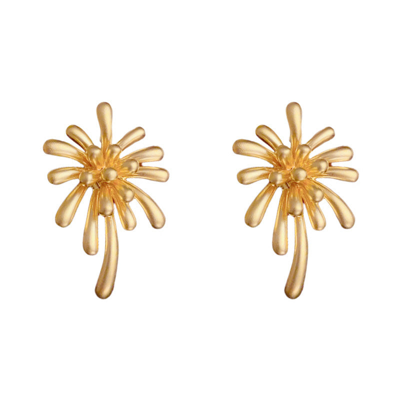 18K Matte Gold Luxury Metal Firework Earrings – Elegant Floral Design