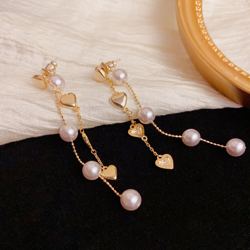 Luxury Metal Heart & Pearl Two-Way Drop Earrings – Elegant Design