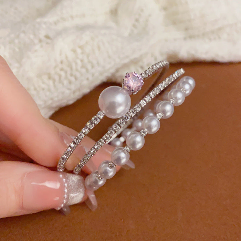 14K Gold-Plated Zircon Pearl Layered Bracelet – Chic Minimalist Design