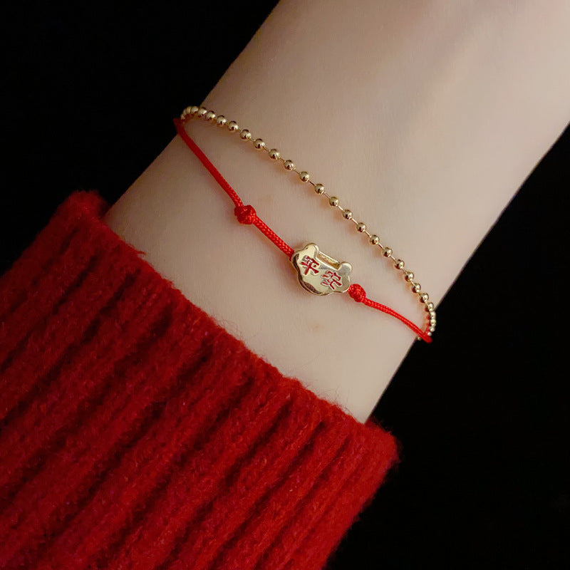 14K Gold-Plated Red Double Layer Safety Lock Bracelet - Elegant Design
