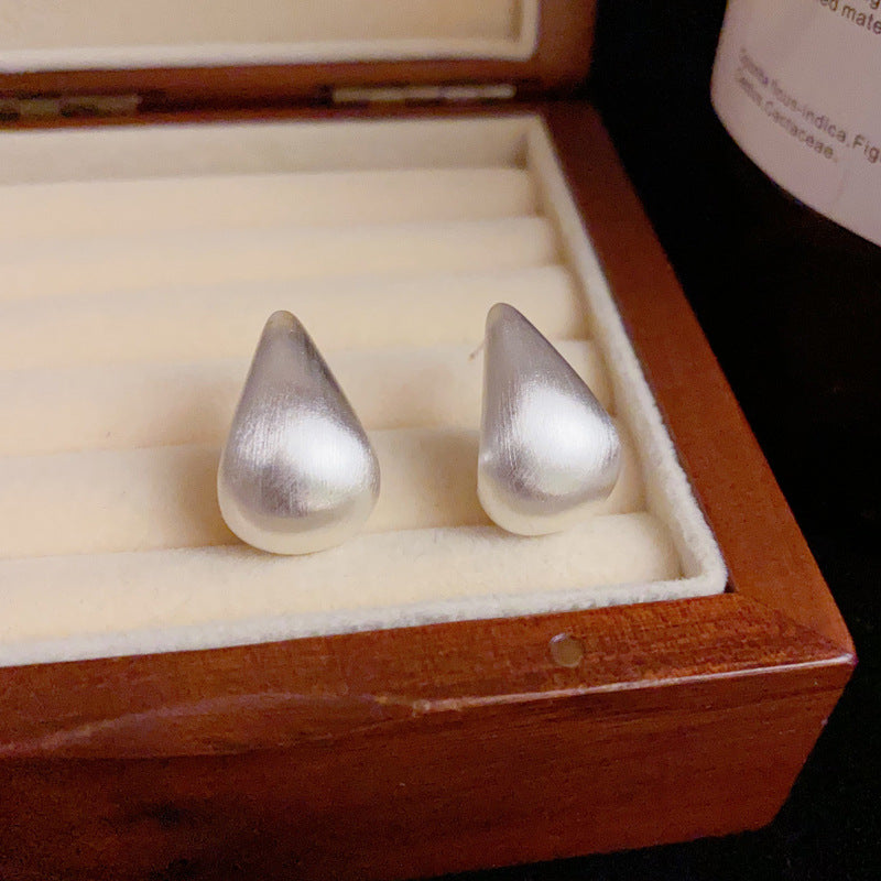 14K Gold Brushed Metal Teardrop Stud Earrings – French Design