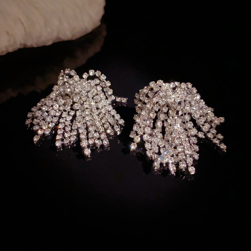 14K Gold Full Rhinestone Tassel Earrings – Glamorous Sparkle Design