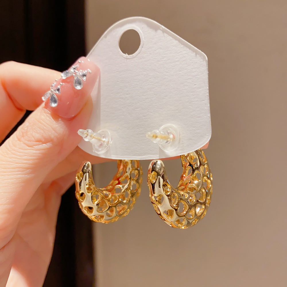 Eaioncol Openwork 3D Hoop Earrings Gold