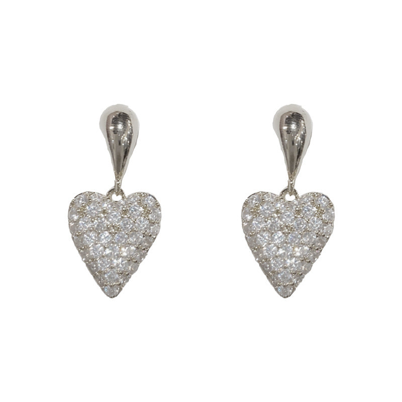 14K Gold-Plated Full Zircon Heart Earring - Elegant Chic Design