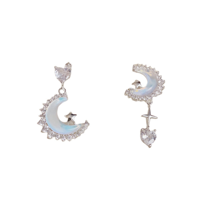 Zircon Star-Moon Asymmetric Tassel Drop Earrings – Elegant Design