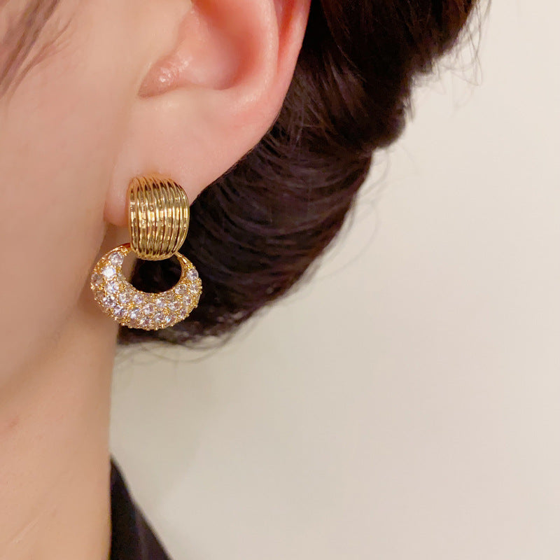 14K Gold-Plated Zircon Circle Hoop Earrings -Elegant Minimalist Design