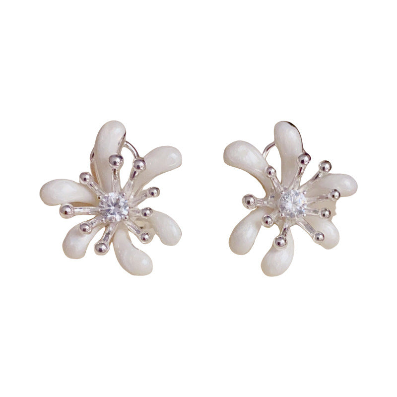 Thick Silver Firework Enamel Earrings – French Retro Design