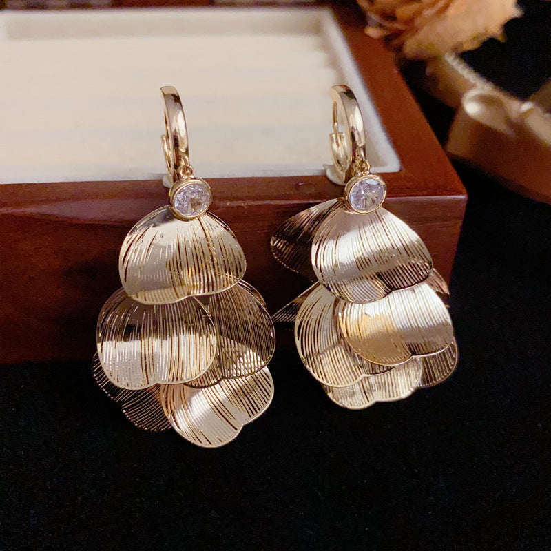 Minimalist Hollow Metal Petal Tassel Earrings – S925 Silver Needle