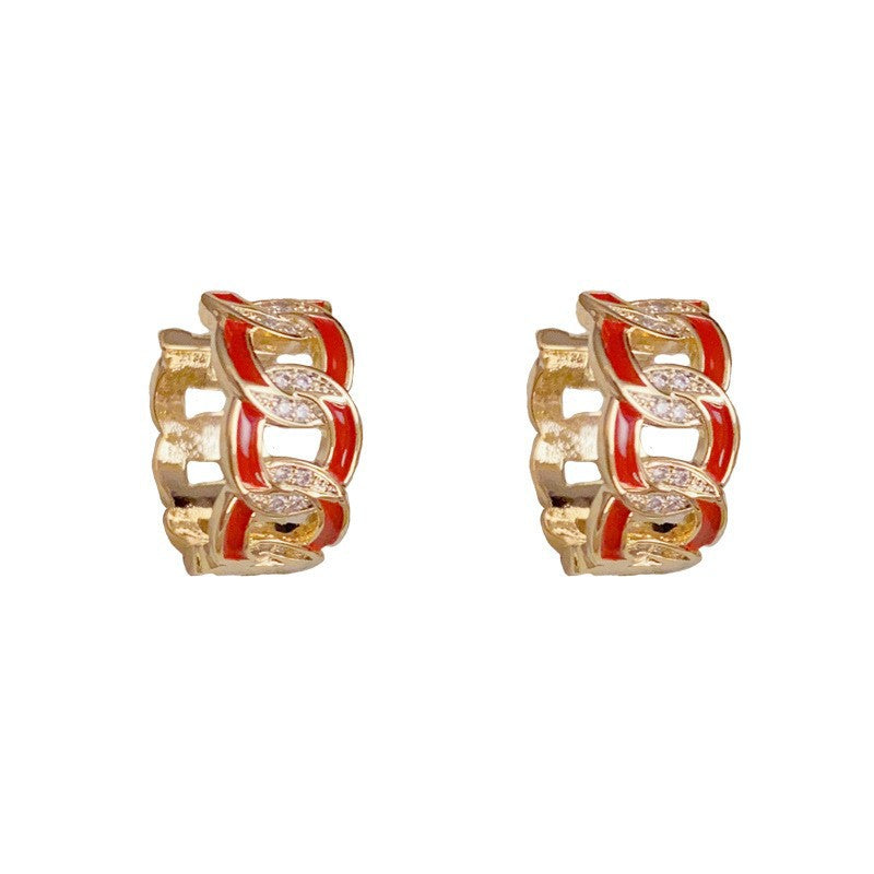 Luxury Zircon & Enamel Chain Earrings – Elegant Minimalist Design