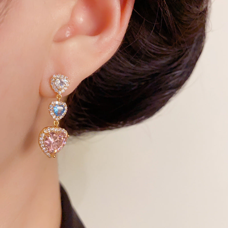Luxury Full-Zircon Heart Tassel Drop Earrings – Elegant Design