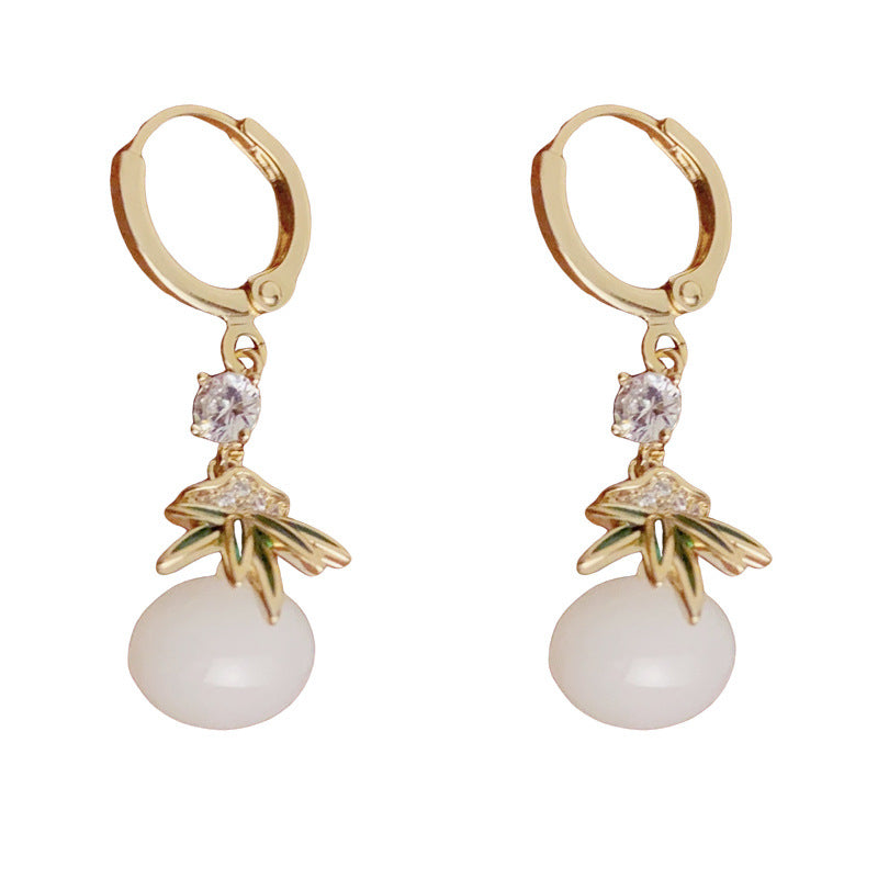 14K Gold-Plated Bamboo Leaf Tassel Earrings – Elegant Oriental Style