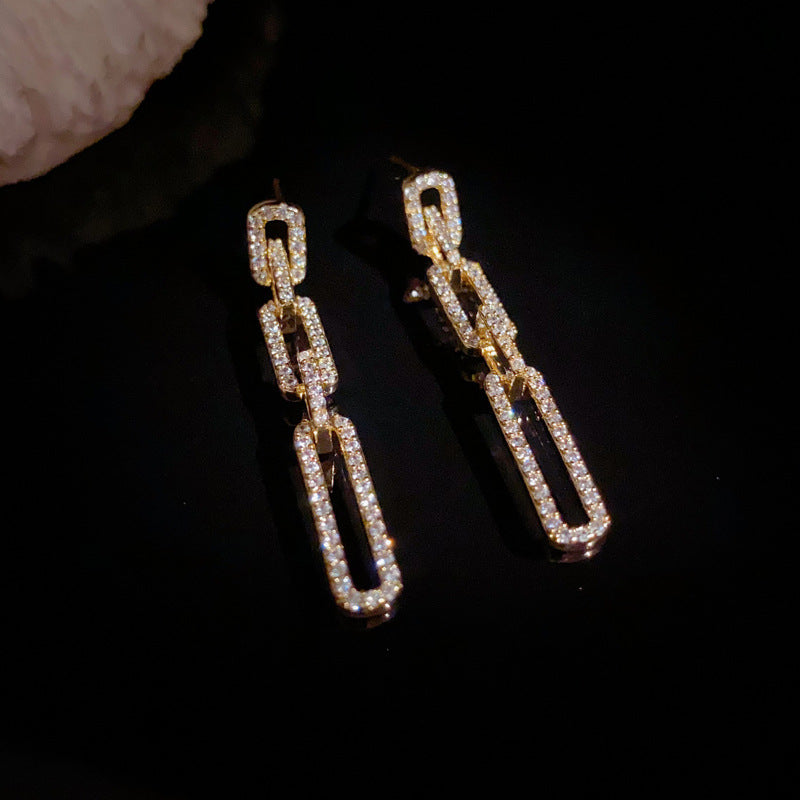 Luxury Zircon Geometric Chain Tassel Drop Earrings – Elegant Design