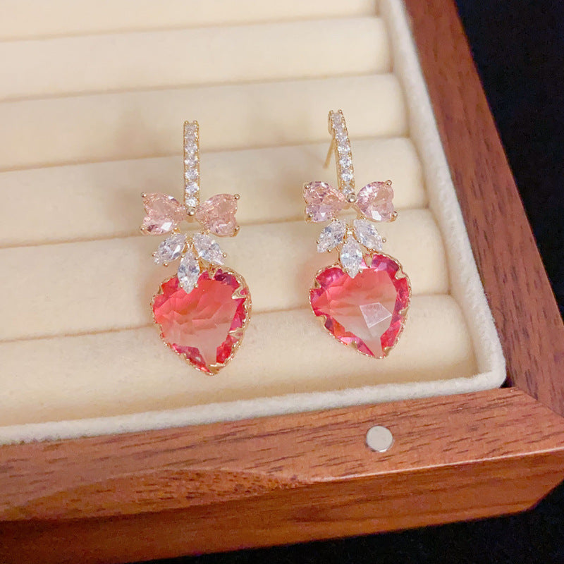 Elegant Zircon Butterfly Bow Heart Earrings – French Minimalist Design