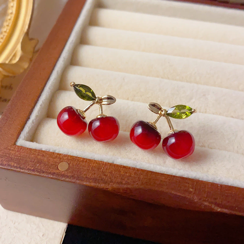 Elegant Red Cherry Stud Earrings – Sweet Fruit Design