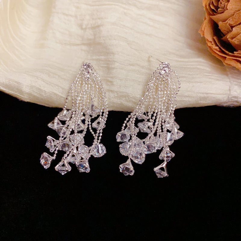 Luxury Fireworks Zircon Tassel Long Drop Earrings – Elegant Design